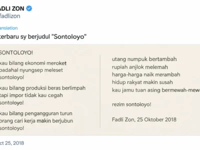 Puisi 'Sontoloyo' karya Fadli Zon yang ditulis pada 2018 kembali ramai dan dianggap relevan dengan kondisi Indonesia saat in