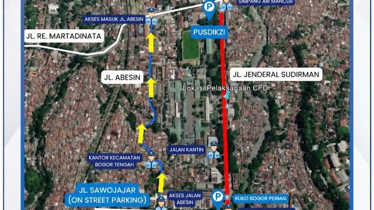 Catat! Jalur Alternatif dan Kantong Parkir CFD Kota Bogor di Jalan Jenderal Sudirman Minggu, 6 September 2026